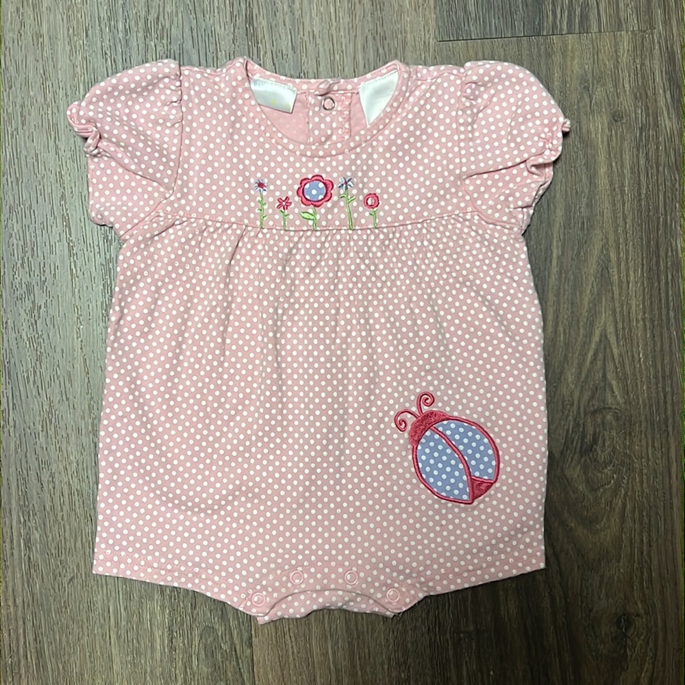 Baby Connection Polka Dot Pink Purple White Bodysuit with Embroidery 0-3m
